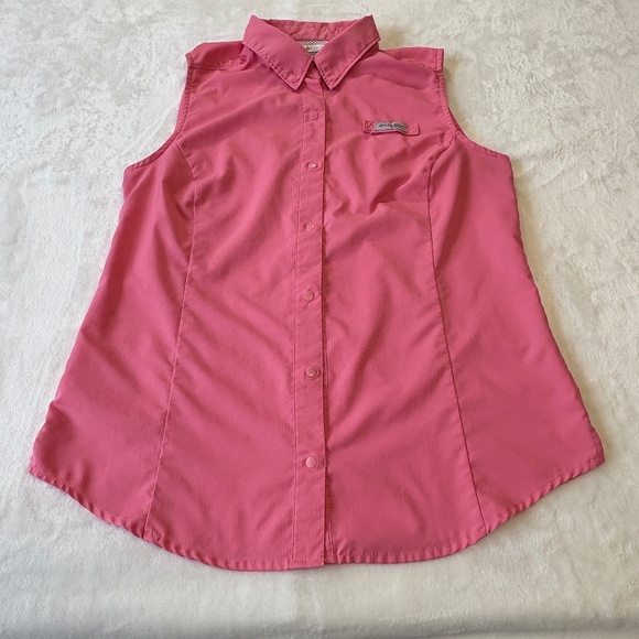 Columbia PFG Rip Stop Sleeveless Snap Up Shirt Womens Size Medium Pink - Picture 1 of 7